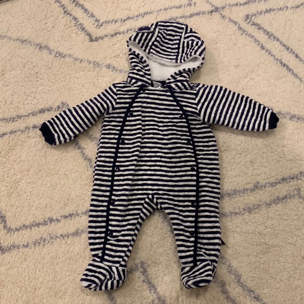 Nordstrom Baby striped fuzzy teddy bear onesie 6 months